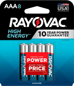 Rayovac High Energy AAA Alkaline Batteries 1.5V 1,123 mAh (8-Pack) - Silver / Blue