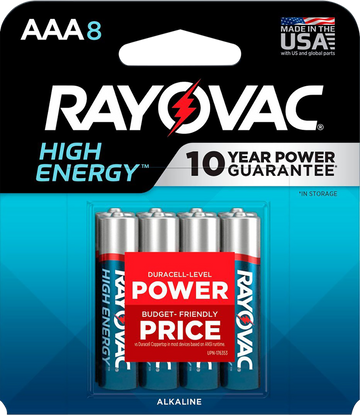 Rayovac High Energy AAA Alkaline Batteries 1.5V 1,123 mAh (8-Pack) - Silver / Blue
