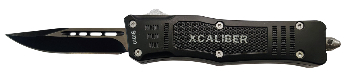 Xcaliber Knife Company 9mm Small 2.75" OTF Drop Point Black 440C SS - 3.91" Steel Handle