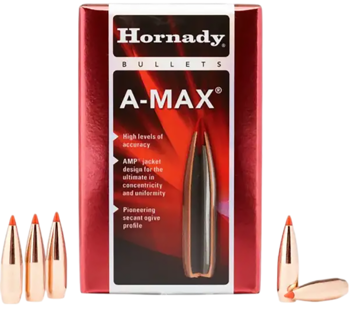 Hornady A-MAX .308 30 Cal 168gr Polymer Tip Reloading Bullets - 100/Box