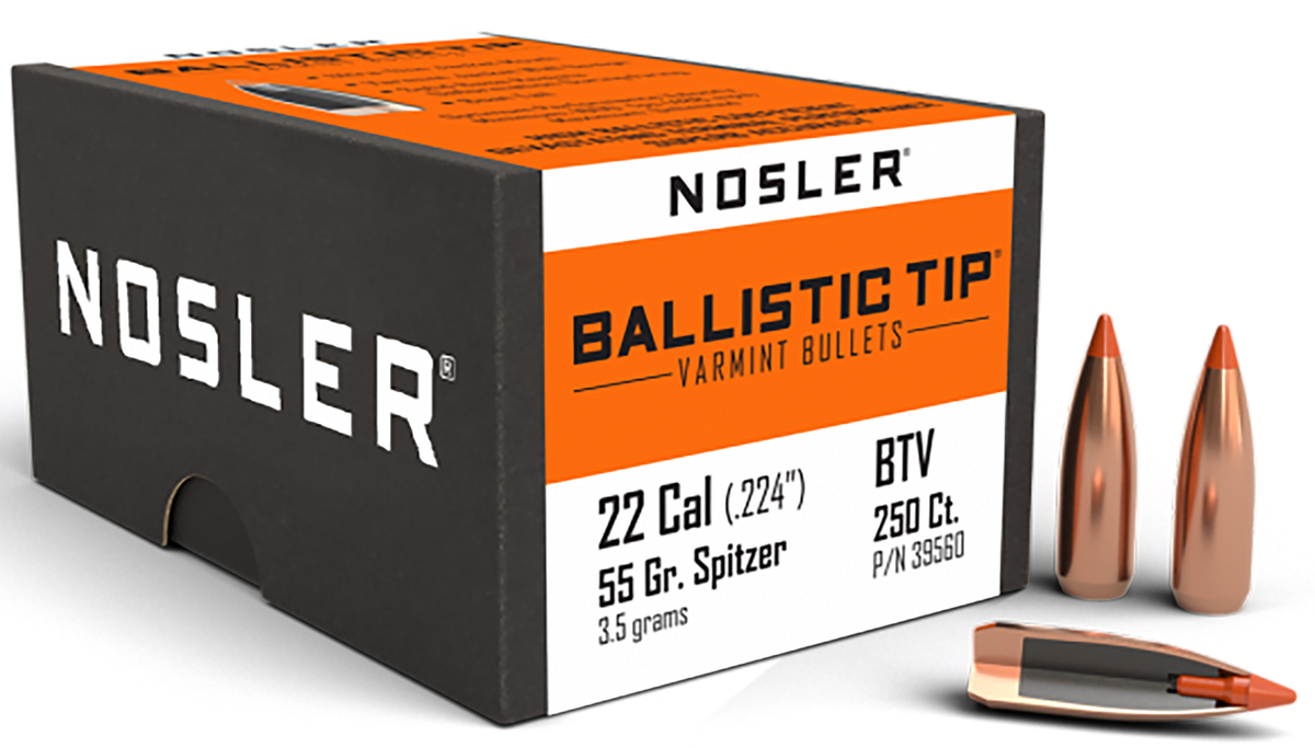 Nosler Ballistic Tip Varmint 22 Cal 55gr Spitzer Point Reloading Bullets - 250/Box