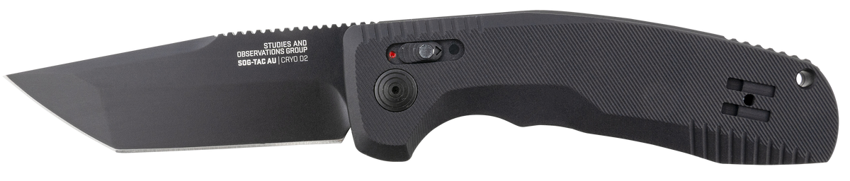 S.O.G SOG-TAC AU Auto 3.43" Folding Tanto Plain Cryo D2 Steel Black TiNi Aluminum Handle