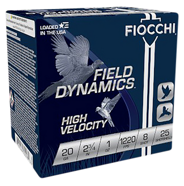 Fiocchi 20HV8 Field Dynamics High Velocity 20 Gauge 2.75" 1 oz 8 Shot 25 Bx/10 Cs - Box or Case