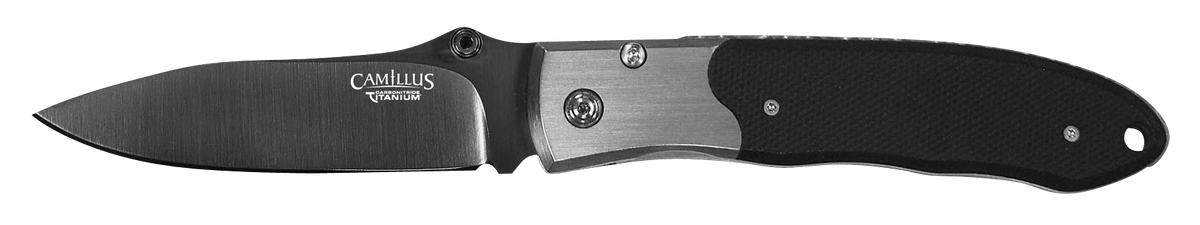 Camillus Pristine 3" Folding Drop Point VG-10 Carbonitride Titanium Plain Edge Knife - Black/Silver G10/SS Handle