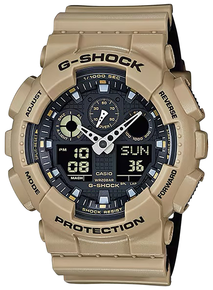 G-Shock GA100L-8A Tactical Brown Analog/Digital Watch 200M Stainless Steel Bezel