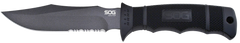 S.O.G Seal Pup 4.75" Fixed Clip Point Part Serrated AUS-8A SS Powder Coat Black GRN Handle