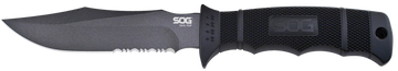 S.O.G Seal Pup 4.75" Fixed Clip Point Part Serrated AUS-8A SS Powder Coat Black GRN Handle
