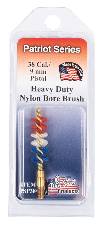 Pro-Shot PSP389 Patriot Series Bore Brush .38/9mm Pistol #8-32 Thread Nylon Bristles Brass Core