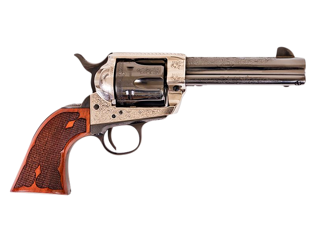 Cimarron Frontier 357 Mag 4.75" 6-Shot SAO Revolver - Old Silver Engraved Frame