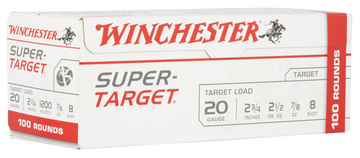 Winchester Ammo Super-Target 20 Gauge 2.75" 7/8oz #8 Shot 100 Rd - Box or Case