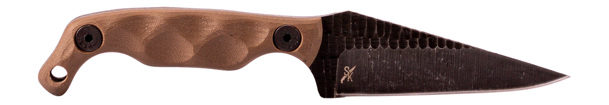 Stroup Knives Mini 3.5" Fixed Blade 1095 Carbon Steel Plain Edge Acid Etched - FDE Handle