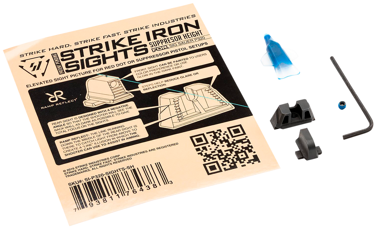 Strike Industries P320 Strike Iron Sights - Suppressor Height Black/Blank Front & Rear
