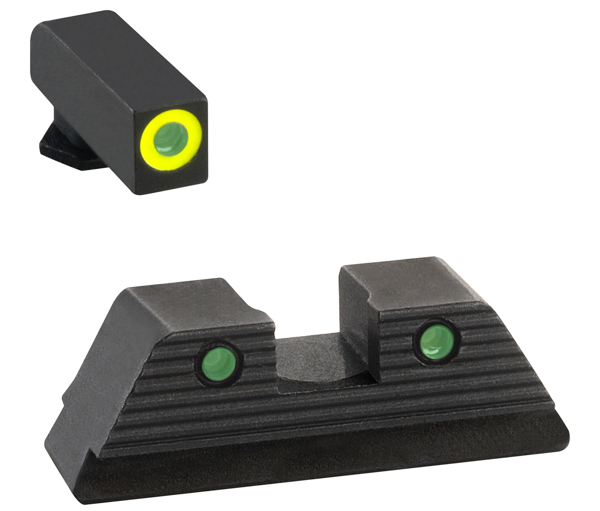 Ameriglo GL821 Trooper Sight Set for Glock 17/19 Gen 5 - Green Tritium LumiGreen Outline Front / Green Tritium Black Outline Serrated Rear