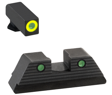 Ameriglo GL821 Trooper Sight Set for Glock 17/19 Gen 5 - Green Tritium LumiGreen Outline Front / Green Tritium Black Outline Serrated Rear