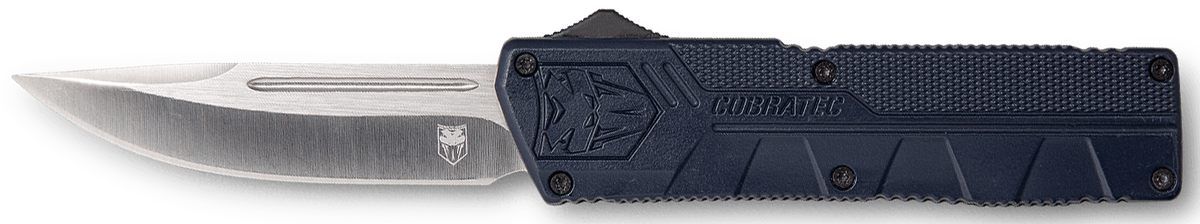 CobraTec Knives Lightweight 3.25" OTF Drop Point Plain D2 Steel NYPD Blue Aluminum Handle