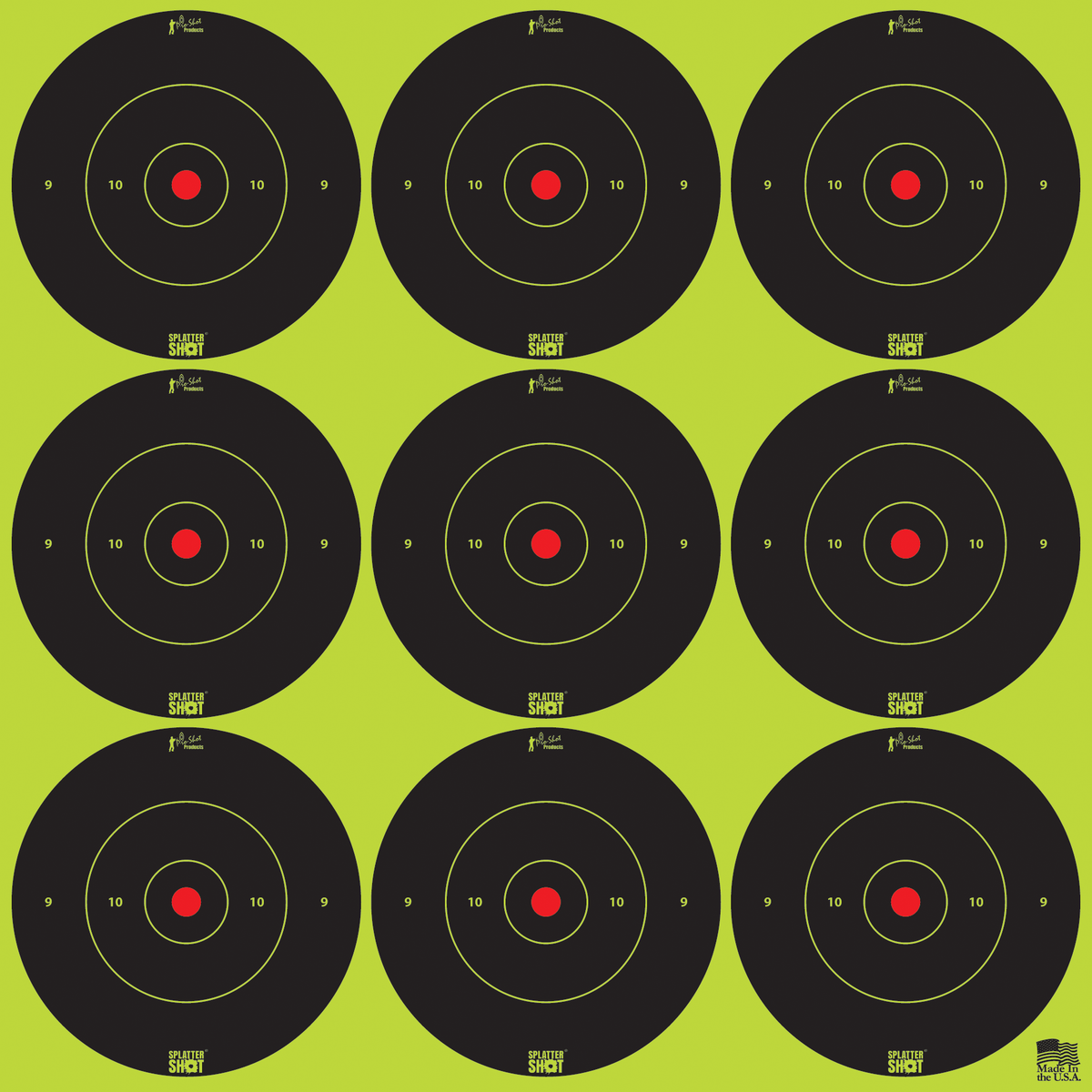 Pro-Shot SplatterShot 2" Bullseye Self-Adhesive Paper Target 12 Pack / 108 Targets - Black/Green