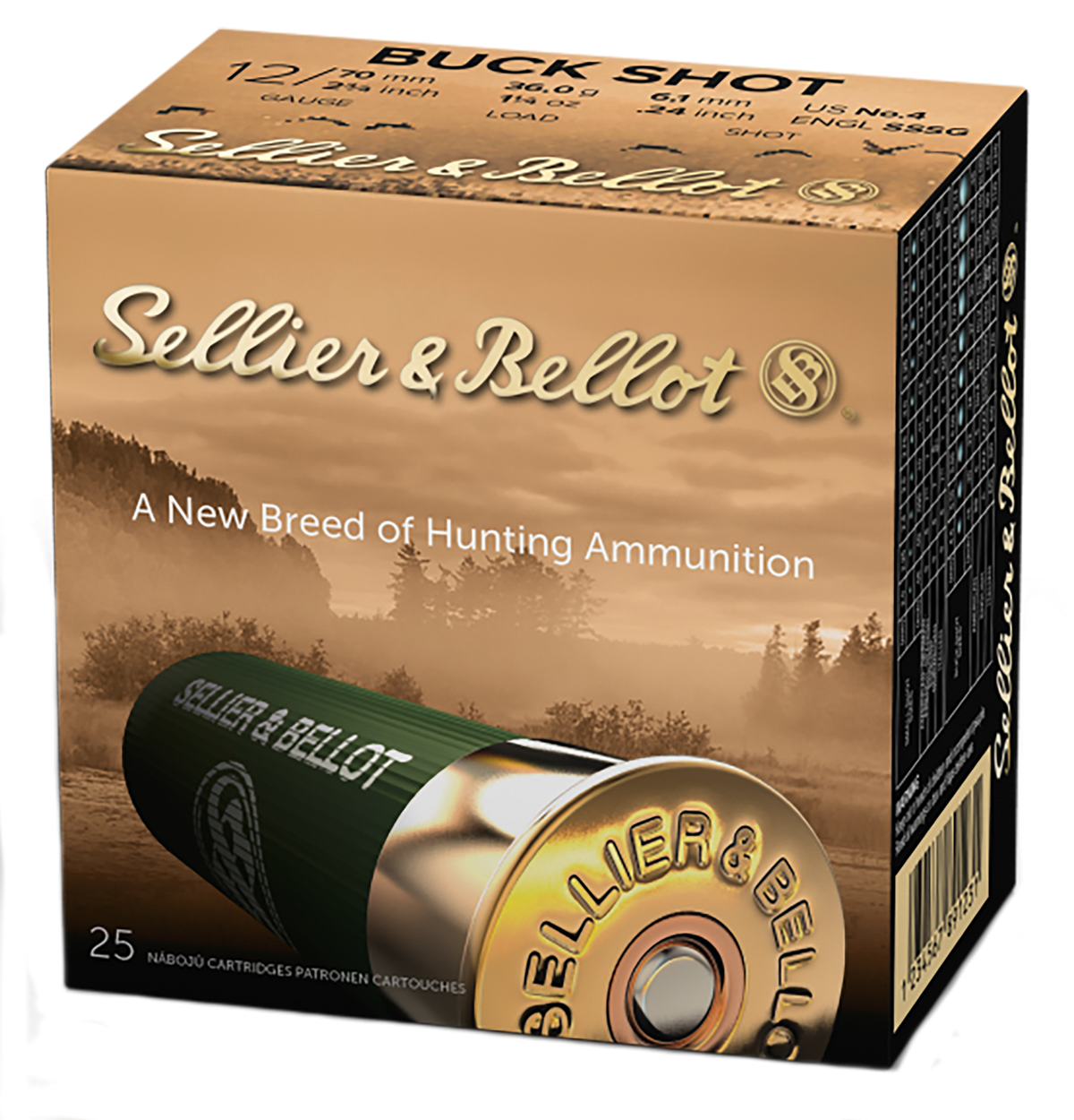 Sellier & Bellot SB12BSB Hunting 12 Gauge 2.75" 27 Pellets #4 Buck Shot 25/10 - Box or Case