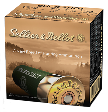 Sellier & Bellot SB12BSB Hunting 12 Gauge 2.75" 27 Pellets #4 Buck Shot 25/10 - Box or Case