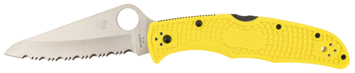 Spyderco Pacific Salt 2 3.78" Serrated H2 Steel Stonewashed Yellow FRN Folding Knife