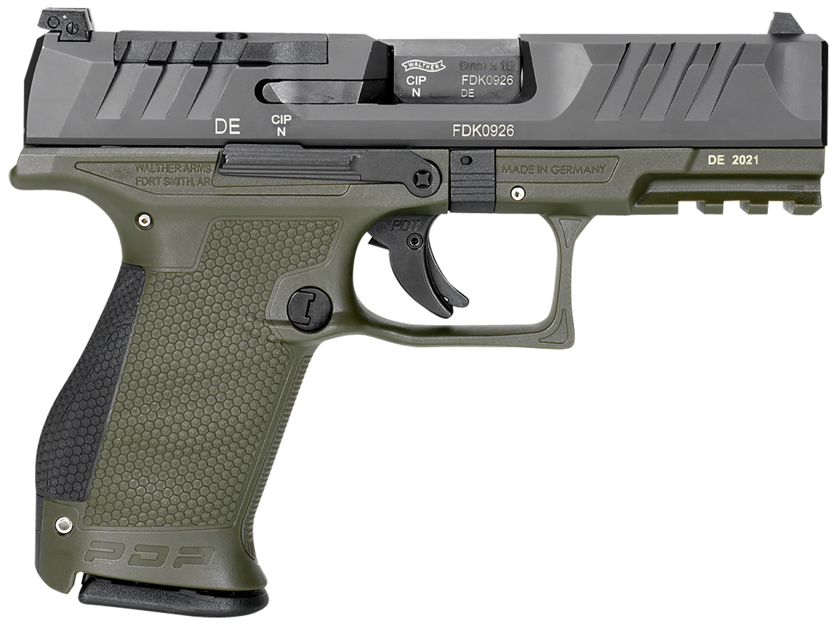 Walther Arms PDP Compact Optic Ready 9mm Luger 4" 15+1 Striker-Fired Pistol - Black/Green