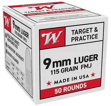 Winchester Ammo USA 9mm Luger 115gr FMJ 50 Rd - Box or Case