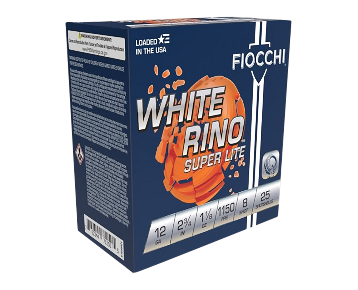 Fiocchi 12WRSL8 White Rino Super Light 12 Gauge 2.75" 1-1/8 oz 8 Shot 25 Bx/10 Cs - Box or Case