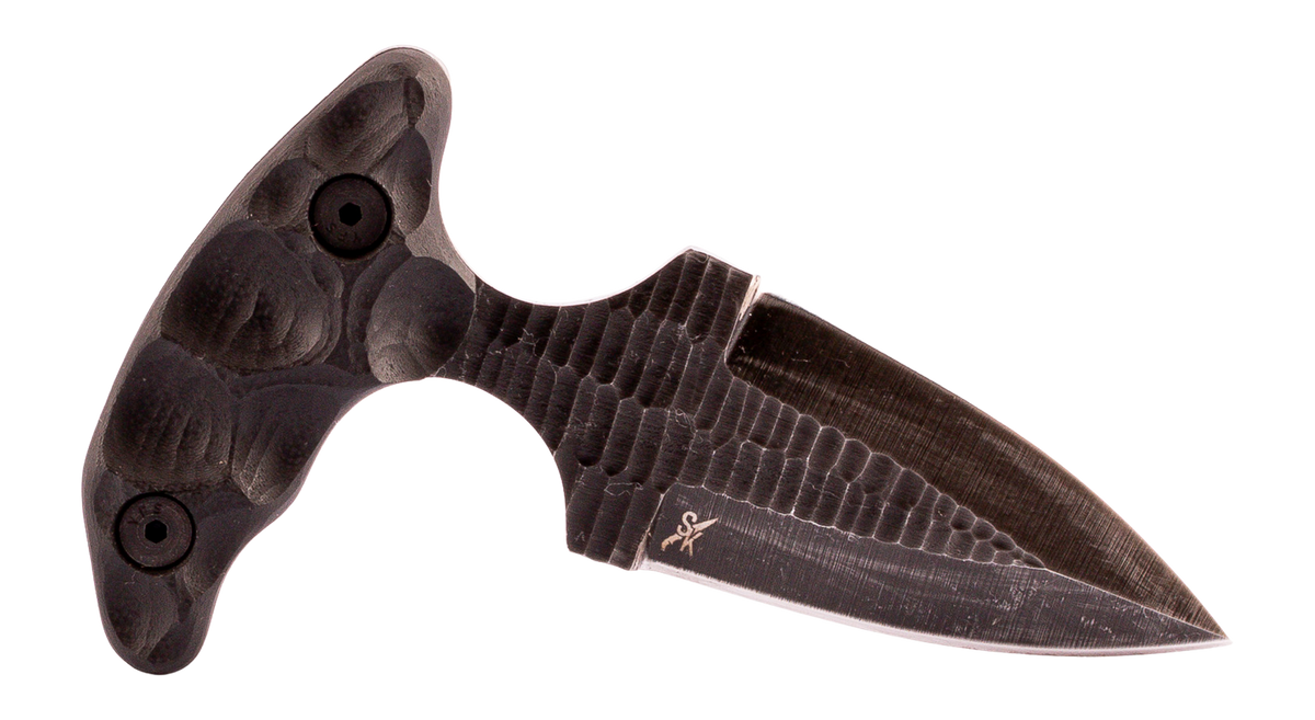 Stroup Knives SD1 Push Dagger 2.5" Fixed Blade Double Edge 1095 Carbon Steel Acid Etched - Black G10 Handle
