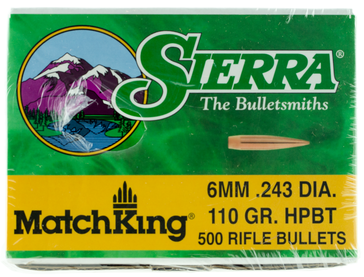Sierra 1575C MatchKing 6mm 110gr Hollow Point Boat Tail Reloading Bullets - 500/Box