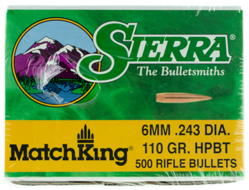 Sierra 1575C MatchKing 6mm 110gr Hollow Point Boat Tail Reloading Bullets - 500/Box