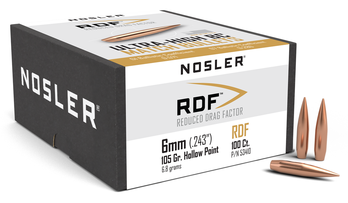 Nosler RDF Match 6mm .243 105gr Hollow Point Boat Tail Reloading Bullets - 100/Box