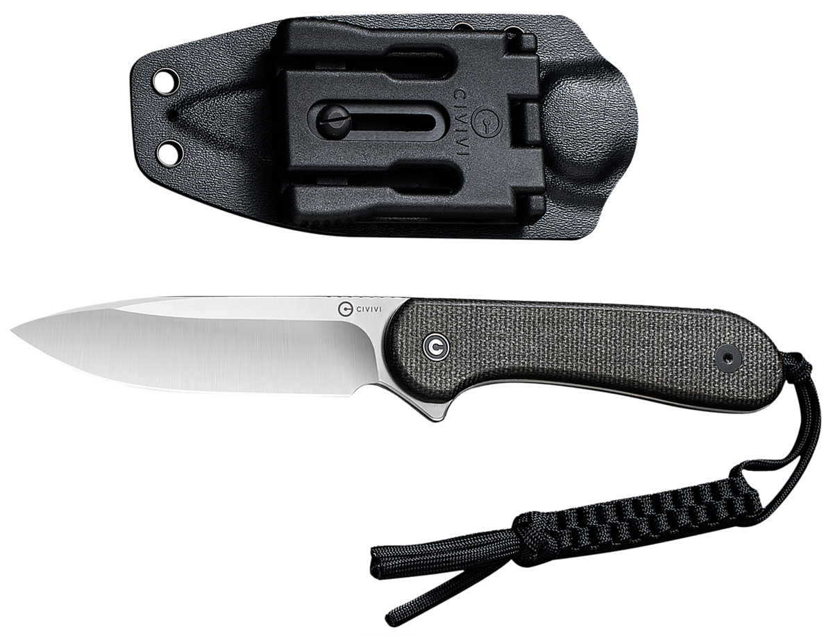 Civivi Knives Elementum 3.98" Fixed Plain Satin D2 Steel - Dark Green Micarta Handle