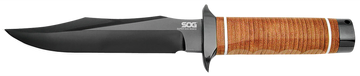 S.O.G Super SOG 7.50" Fixed Bowie Plain AUS-8A SS Black TiCN Brown Leather Handle