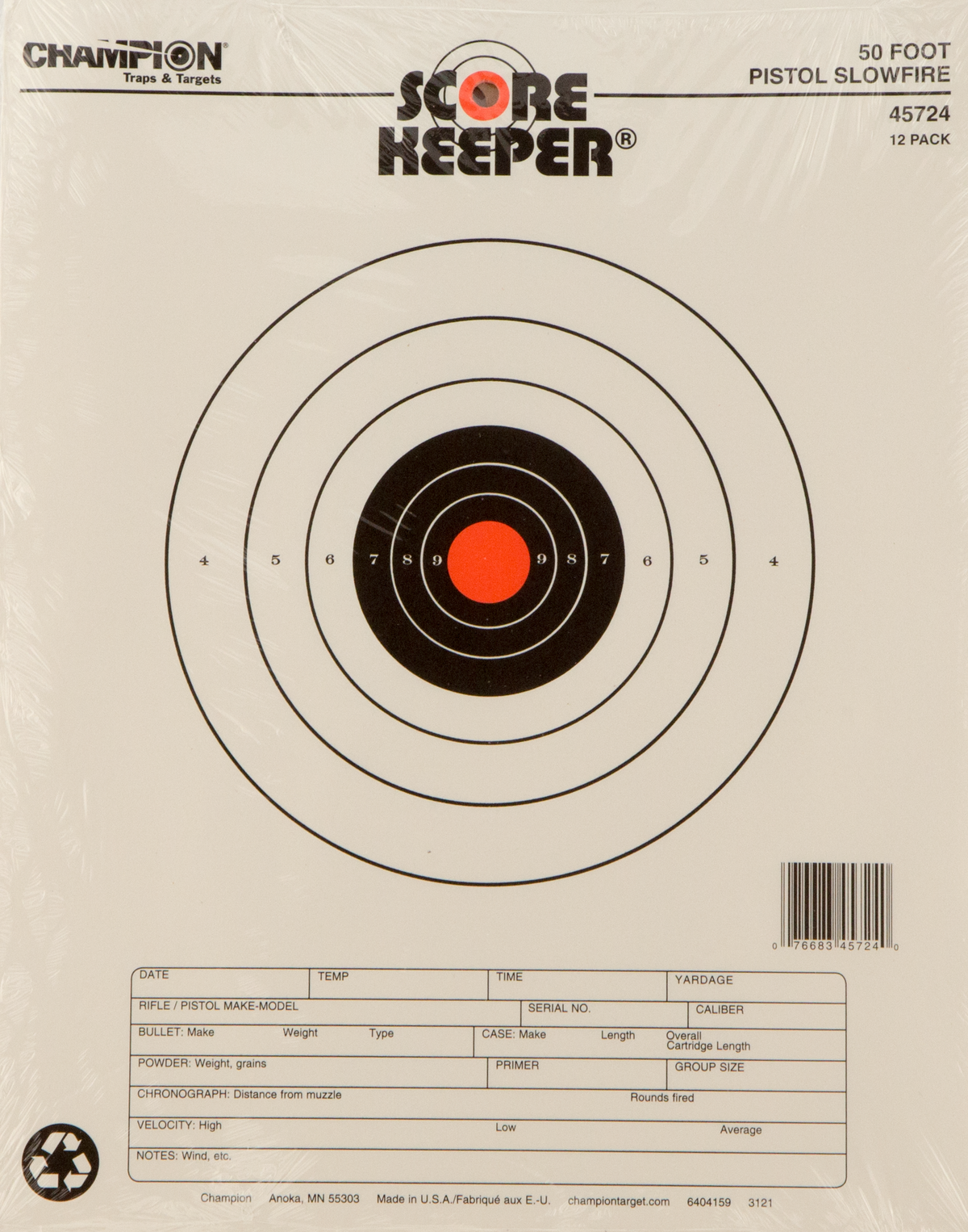 Champion Targets Score Keeper Slow Fire 50 ft Pistol 11" x 16" Hanging Paper Target 12 Pack