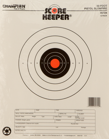 Champion Targets Score Keeper Slow Fire 50 ft Pistol 11" x 16" Hanging Paper Target 12 Pack