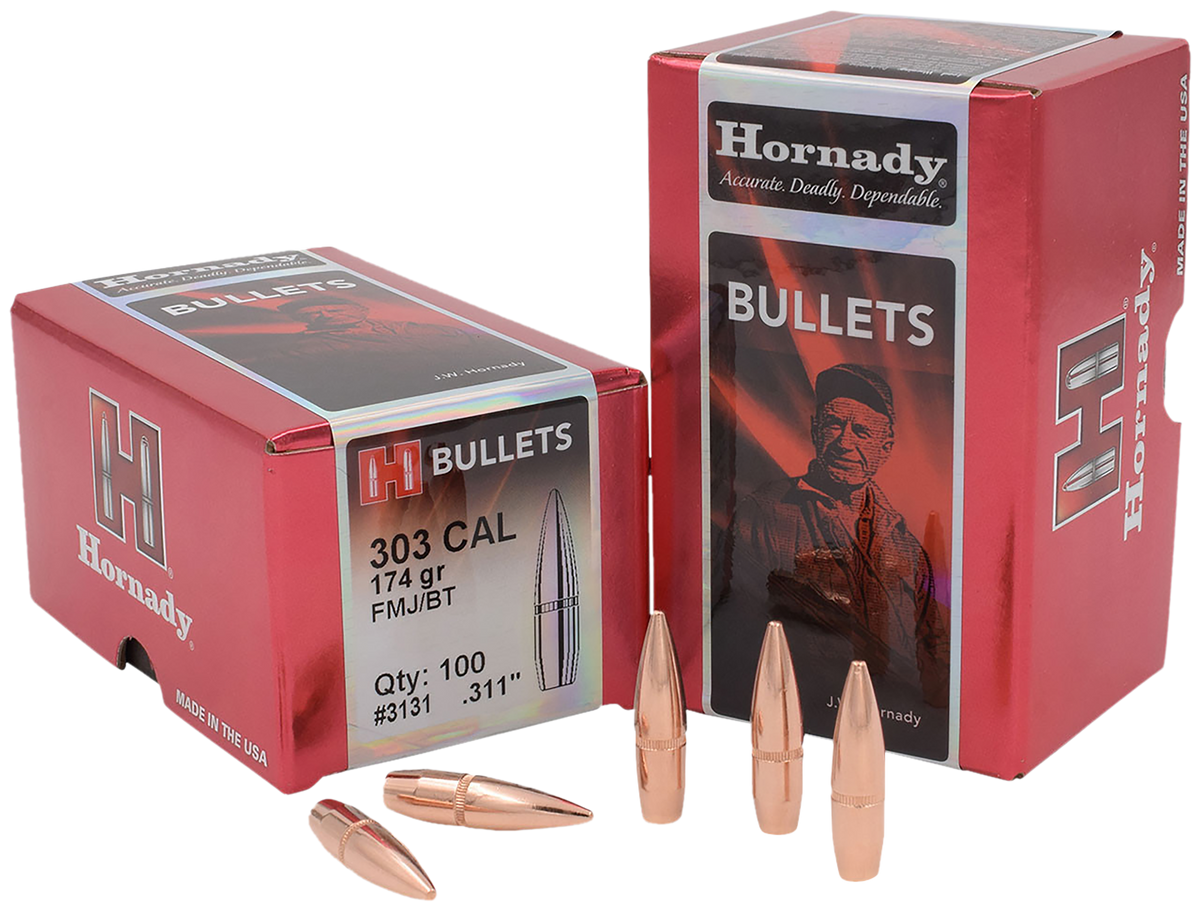 Hornady .303 Cal 174gr FMJ Reloading Bullets - 100/Box