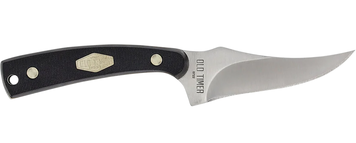Old Timer Sharpfinger 3.30" Fixed Clip Point Plain Stainless Steel Blade Delrin Handle - Includes Leather Sheath