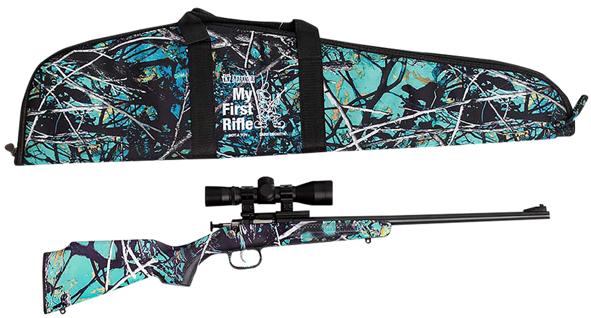 Crickett My First Rifle Package 22 LR 16.10" 1-Rd Bolt Action Rifle - Muddy Girl Serenity Synthetic Stock, 4x32 Scope