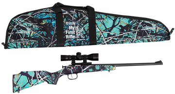 Crickett My First Rifle Package 22 LR 16.10" 1-Rd Bolt Action Rifle - Muddy Girl Serenity Synthetic Stock, 4x32 Scope