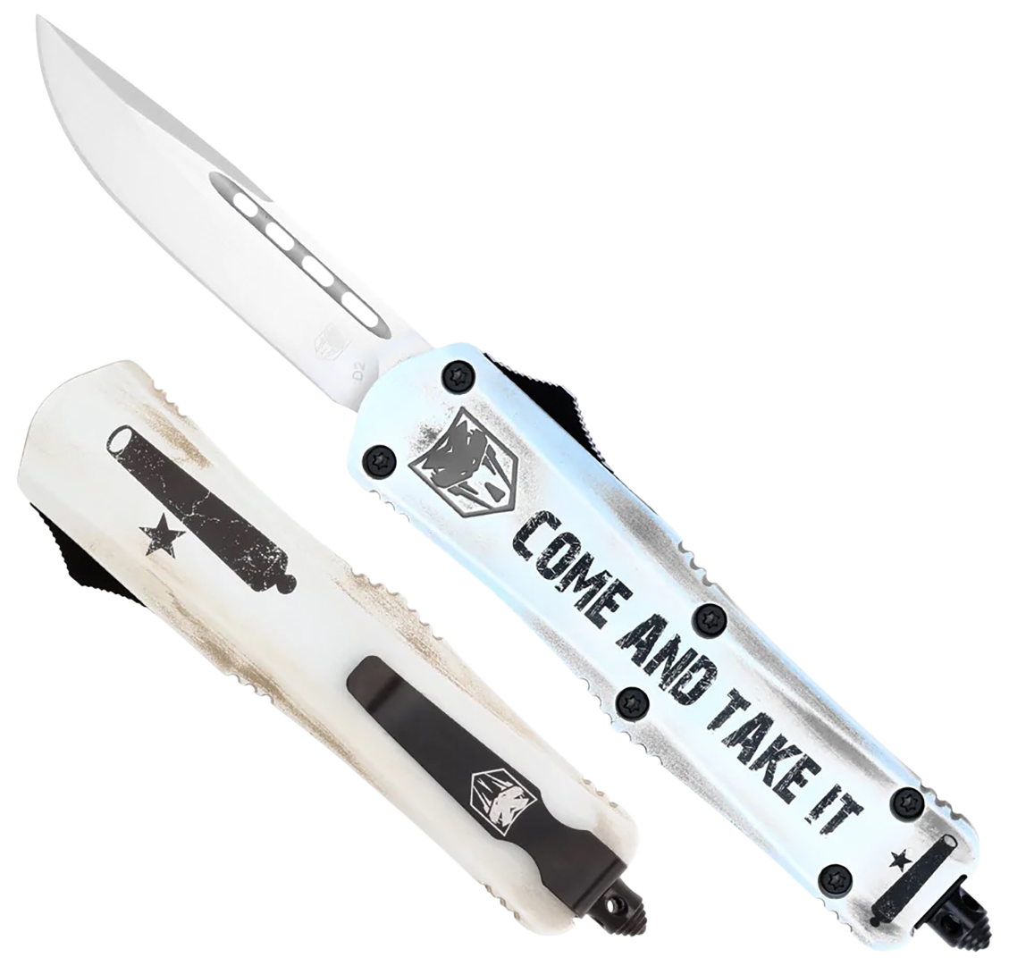 CobraTec Knives FS-3 Come And Take It Small 3" OTF Drop Point Plain D2 Steel White Cerakoted Aluminum Handle