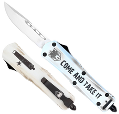 CobraTec Knives FS-3 Come And Take It Small 3" OTF Drop Point Plain D2 Steel White Cerakoted Aluminum Handle