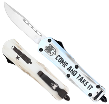 CobraTec Knives FS-3 Come And Take It Small 3" OTF Drop Point Plain D2 Steel White Cerakoted Aluminum Handle