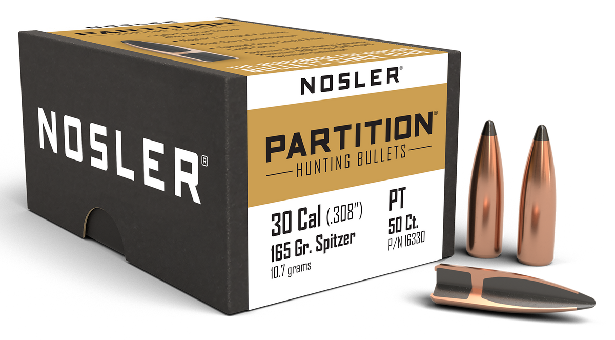 Nosler Partition 30 Cal .308 165gr Spitzer Bullets - 50/Box