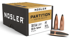 Nosler Partition 30 Cal .308 165gr Spitzer Bullets - 50/Box