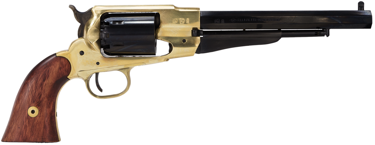 Traditions 1858 Army Break Open 44 Cal 8" 6-Shot Percussion Revolver - Brass Frame, Walnut Grip
