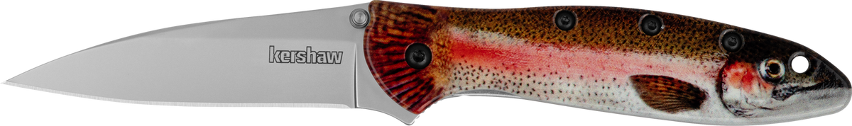 Kershaw Leek 1660TROUT 3" 14C28N Folding Drop Point Plain EDC - Rainbow Trout Aluminum Handle