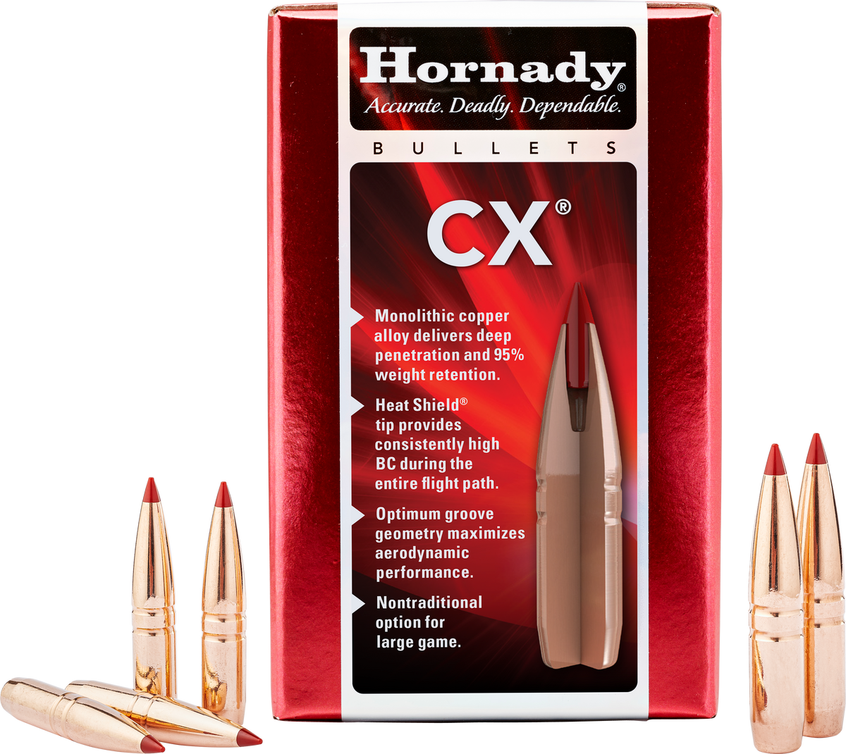 Hornady CX 22 Cal .224 70gr Copper Alloy Polymer Tip Rifle Reloading Bullets - 50/Box