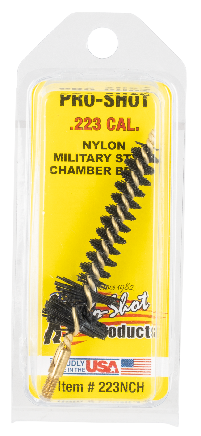 Pro-Shot 223NCH Chamber Brush Military Style .223 Rem/5.56x45mm NATO AR Platform #8-32 Thread Nylon Bristles Brass Core