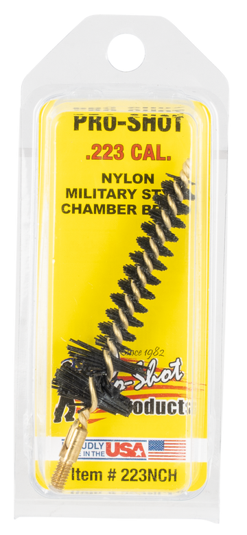 Pro-Shot 223NCH Chamber Brush Military Style .223 Rem/5.56x45mm NATO AR Platform #8-32 Thread Nylon Bristles Brass Core
