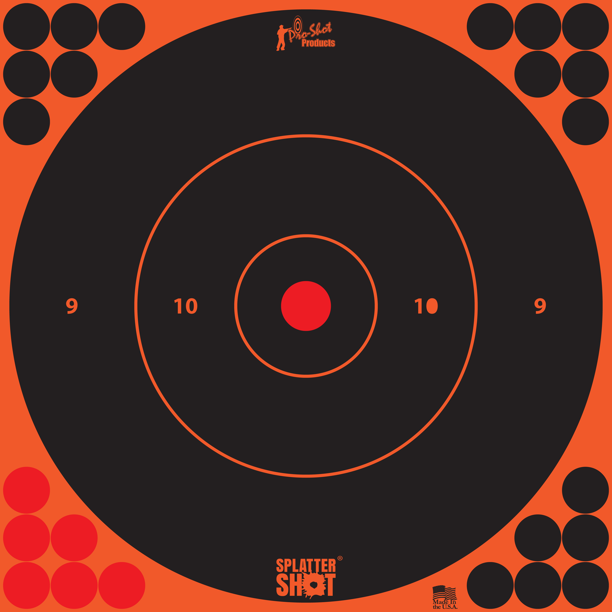 Pro-Shot SplatterShot 12" Self-Adhesive Paper Black/Orange Bullseye Target - 5 Pack