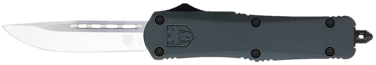 CobraTec Knives FS-3 Medium 3" OTF Drop Point Plain D2 Steel Gray Aluminum Handle